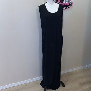 Thanth black 5XL stretchy ruched sides dress with side slit